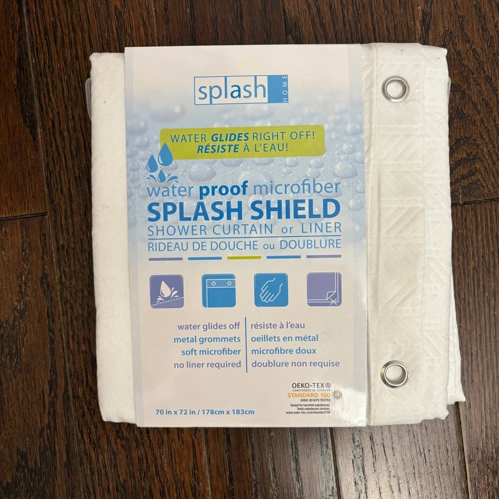 Splash Shield White Fabric Shower Curtain/Liner